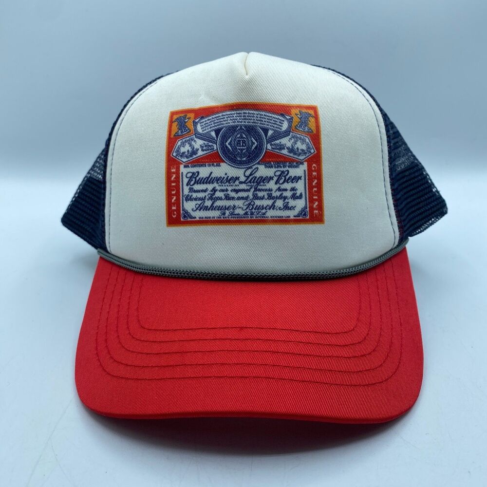 Budweiser Lager Trucker Hat Beer H3 Headwear Logo Mens OSFM Red White Party NWOT